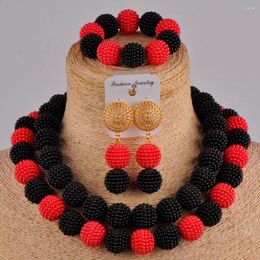 Collier boucles d'oreilles ensemble perles de mariage africaines noires et rouges bijoux fantaisie FZZ100
