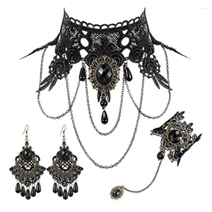 Pendientes de collar Juego de gargantillas negras con pulsera y joyas de brujas góticas de bruja para la boda de disfraces de Halloween