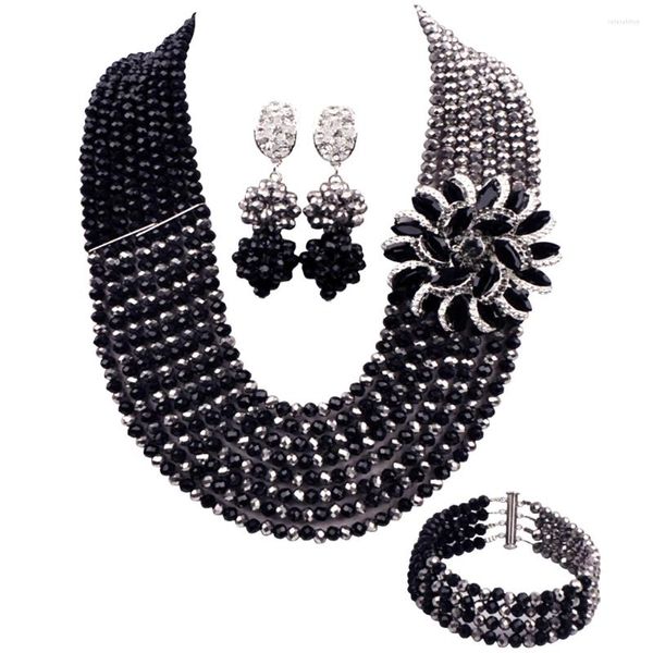 Conjunto de collar y pendientes, disfraz negro para mujer, cuentas africanas, joyería de cristal