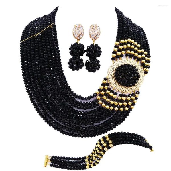 Ensemble collier et boucles d'oreilles pour femmes noires, bijoux africains en cristal, perles de mariage nigérianes, fête