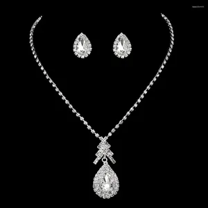 Collier Boucles d'oreilles Set Blijery Simple Crystal Teardrop Jewelry Silver Color Rimestones Mariage Brides Brides Bridal