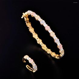 Conjunto de aretes de collar Blucome Delicate Shiny Mix Color Bangle Ring Sets Bright Round Zircon Jewelry Ceremonia de mujer Banquete Novia High