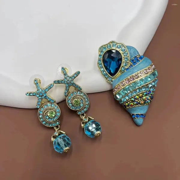 Ensemble collier et boucles d'oreilles, Style océan bleu, tendance artistique Vintage, étoile de mer, conque, combinaison de broches