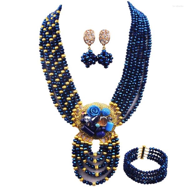 Conjunto de collar y pendientes, disfraz chapado en azul, joyería de cuentas africanas para mujer, boda tradicional nigeriana