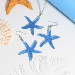 Collier boucles d'oreilles ensemble bohême étoile de mer coquille résine pendentif colliers pour femmes mode coloré acrylique argent couleur chaîne bijoux