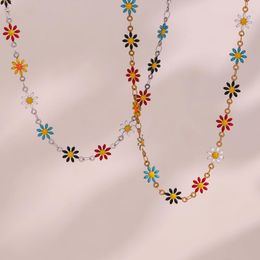 Collier boucles d'oreilles ensemble bohême voyage coloré émail marguerite fleur à la main clavicule colliers doux Bracelets à la mode femme bijoux 2024