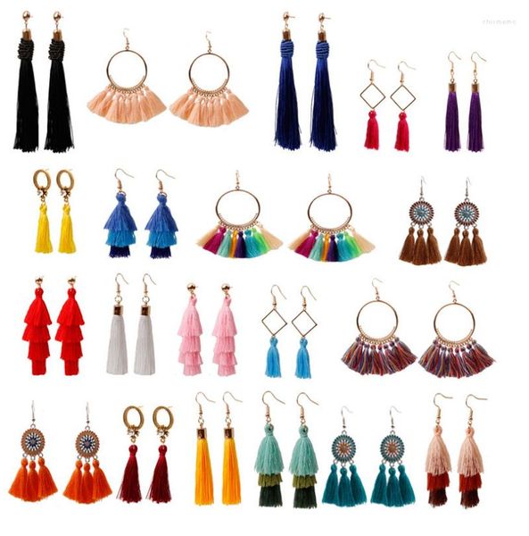 Collier Boucles D'oreilles Ensemble Bohemian Colored Cotton Tassel Pagoda Fan Dangling Eardrop Femme Kolczyki Shell Pearl Net Flower 1Yc13318