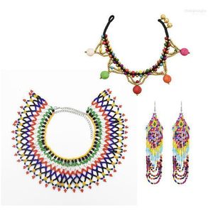 Collier boucles d'oreilles ensemble bohème Style ethnique mode charme africain Tribal coloré résine perle Long gland tour de cou cheville