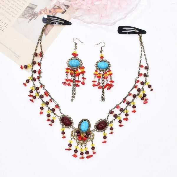 Collier boucles d'oreilles ensemble Style bohème rétro rond acrylique pierres précieuses cheveux accessoires boucle d'oreille pour les femmes fête bijoux cadeaux