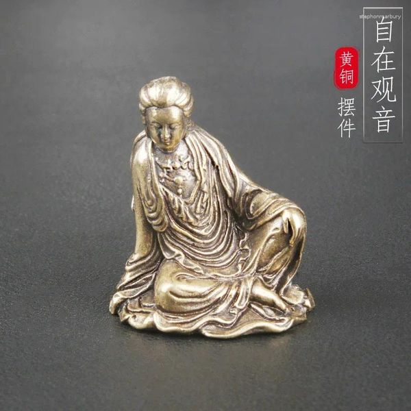 Collier Boucles d'oreilles Set en laiton gratuit Guanyin Desktop Decoration Solid Bodhisattva Bronze Statue Crafts Bouddha