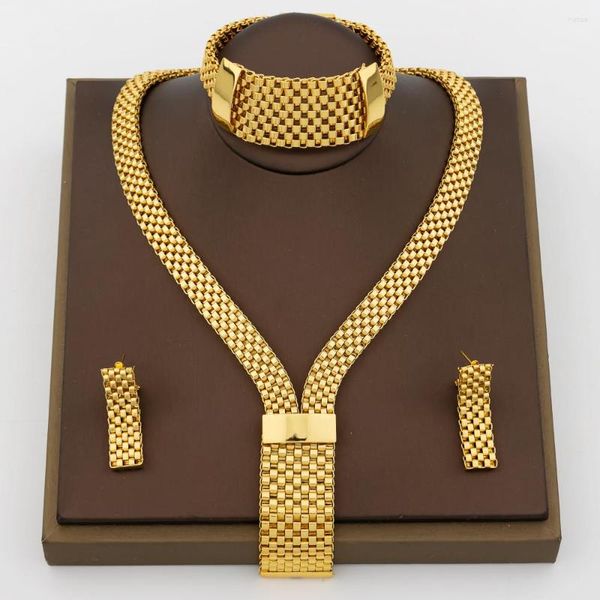 Collier boucles d'oreilles ensemble brésil couleur dorée bijoux Style Punk longue pince accessoires de mariée Bracelet à breloques bijoux africains de luxe