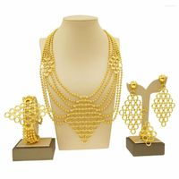 Collier Boucles d'oreilles Set Brésilien Gold Plated Design Ladies Bijoux Africain Fashion Ring Bracelet Open Travail Perle