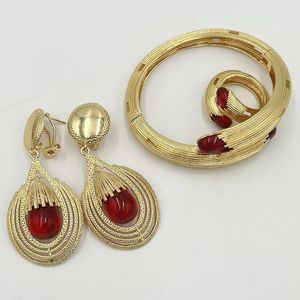 Collier boucles d'oreilles ensemble bijoux plaqué or brésilien conception de pierre et cadeaux de fête de bracelet pour les mariages mariée africaine dubaï