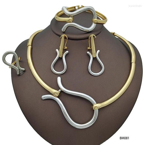 Pendientes de collar Juego de joyas brasileñas chapadas en oro para mujeres Accesorios de regalos de brazalete de dos tono