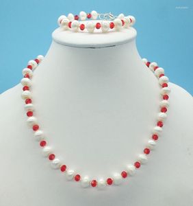 Collar Pendientes Conjunto Joyería Nupcial 9-10mm Pulseras de Perlas Naturales Dama de Honor Boda Clásico