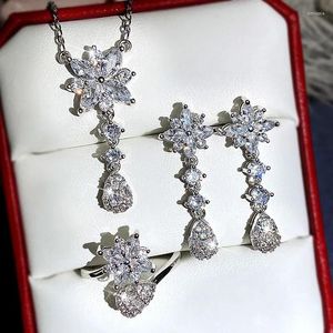 Collier Boucles d'oreilles Set Bridal Jewelry Super-Piece Super Flash Flower Water Drop Zircon Korean Women's High Quality