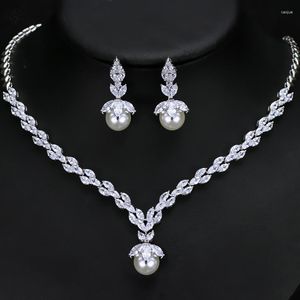 Ensemble de boucles d'oreilles et collier, bijoux de mariée, deux ensembles, chaîne, coquille de Zircon de haute qualité, perles, accessoires pour robe de mariée