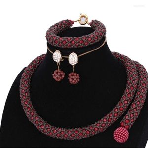 Collier Boucles D'oreilles Parure Mariée Vin Et Café Bracelet Africain Dubai 2023 Bijoux Fantaisie