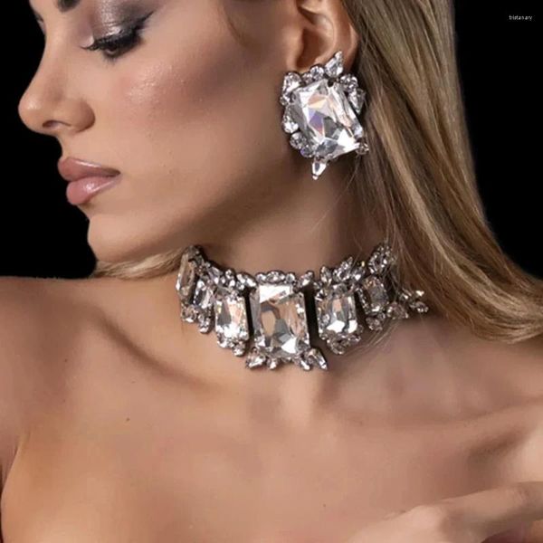 Collier Boucles d'oreilles Set Bride Crystal Demue de mariage Jewellry deux pièces Costume de promo