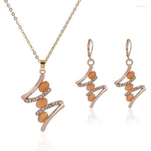 Ketting oorbellen set bruid bruiloft 2022 mozaïek kristal geometrische opaalhanger en voor vrouwen sieraden