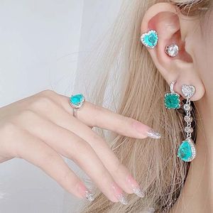 Collier Boucles D'oreilles Ensemble Lumineux Magnifique Bleu Turquoise Doux Simple Tempérament Argent Aiguille Boucle Filles Costume Stud