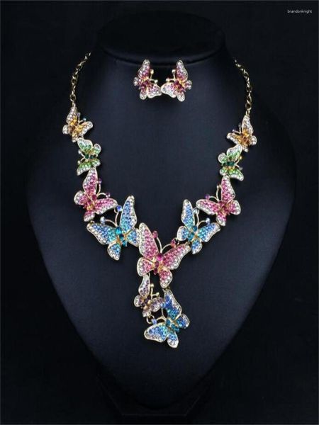 Collier Boucles d'oreilles Set Butterfly Imitation Bijoux de style national incrusté Dîner de style de haut grade Accessoires pour femme