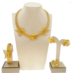 Collier Boucles D'oreilles Ensemble Papillon Bijoux Simple Élégant De Mariée De Mariage Boucle D'oreille Bracelet Anneau Dames Africain Anniversaire Cadeau Yulaili