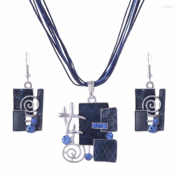 Conjunto de pendientes y collar BXW 2023, cuerda de cera púrpura azul a la moda, diamantes de imitación, vestido de fiesta minimalista, joyería para mujer