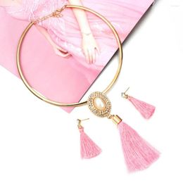 BXW – ensemble de boucles d'oreilles et collier pour femmes, ensemble de pompons à la mode, style Boho, ras du cou en or, perles de cristal, longue goutte, bijoux de mariage