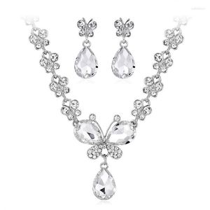 Ketting oorbellen set Ca647 Fashion Butterfly Rhinestones Bridal Jewelry Wedding Crystal Half22