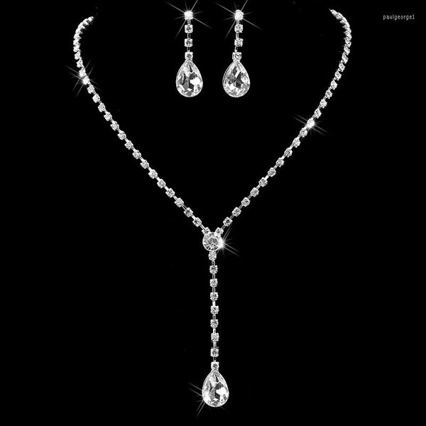 Collier boucles d'oreilles ensemble célébrité inspiré cristal Tennis larme longue couleur argent brillant mariage mariée demoiselle d'honneur