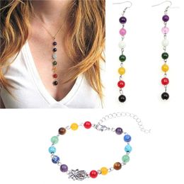 Ketting oorbellen set chakra edelsteen kralen hanger oorbel vrouwen yoga reiki genezing balanceren maxi anklet juwelen kit