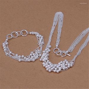 Ketting Oorbellen Set Bedel 925 Kleur Zilveren Armbanden Sieraden Voor Vrouwen Klassieke Fringe Lijn Frosted Kralen Mode Party Geschenken