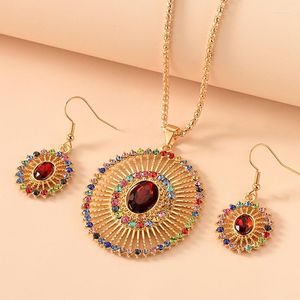 Ensemble de collier et boucles d'oreilles pour femmes, pendentif fleur de soleil, breloque colorée, gemmes synthétiques exquises, cadeaux de saint valentin, bijoux