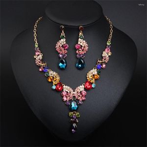 Collier boucles d'oreilles ensemble charmant blanc violet couleurs cristal goutte collier boucle d'oreille bijoux de mariage de luxe accessoires de banquet de mariée à la mode