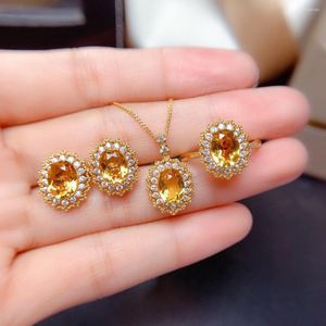 Ketting oorbellen Set charmant geel goud vergulde citrine sieraden met kubieke zirkonia voor bruiloft oorringketen