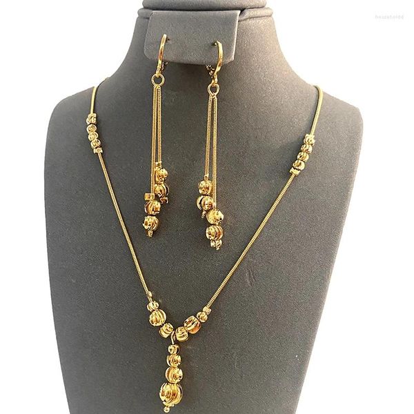 Conjunto de collar y pendientes con dijes de Dubái para mujer, cuentas pequeñas, conjuntos de bolas de moda, Color dorado, joyería etíope, regalo indio africano