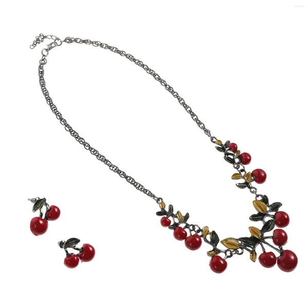 Collier Boucles d'oreilles Set Cherry Jewelry Mariage Bride Costumes pour les femmes et l'alliage de zinc Miss