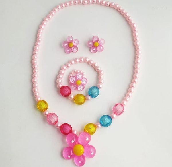 Conjunto de collar y pendientes, pulsera de rosa para niños, regalo de cumpleaños de 4 días, joyería de princesa para niñas