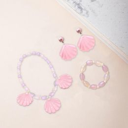 Conjunto de collar y pendientes para niños, joyería para niños, conchas marinas rosas inspiradas en princesas con perlas de imitación, conchas para Cosplay