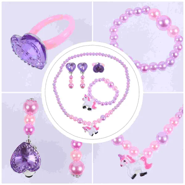 Ensemble collier et boucles d'oreilles pour enfants, cadeau pour bébé, bijoux, Bracelet, Style doux, bague, Clip d'oreille pour enfants, perles