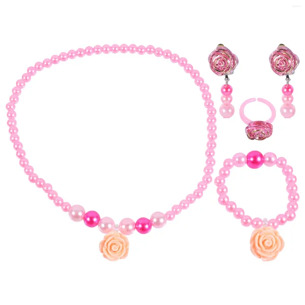 Ensemble de collier et boucles d'oreilles pour enfants, Clip d'oreille, bijoux pour bébé, cadeau en perles, bagues de Style doux