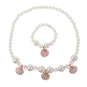 Ensemble collier et boucles d'oreilles pour enfants, bracelet en perles simulées, bijoux pour enfants (rose)