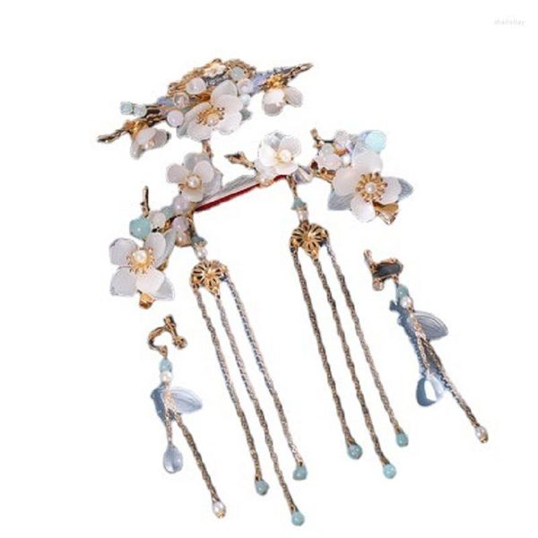 Conjunto de collar y pendientes, accesorios chinos para el cabello Hanfu, traje de borla larga, horquilla Retro, perla para mujer, regalos de joyería Vintage tradicional