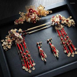 Ensemble de boucles d'oreilles et collier pour cheveux longs chinois, diadème, accessoires pour femmes, épingles à fleurs et perles, bijoux Hanfu faits à la main
