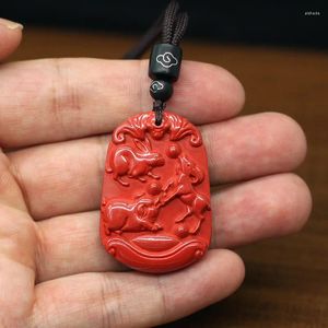 Boucles d'oreilles de collier Pigle et mouton de pendentif zodiaque chinois trois en une personne noble avec un cinabre rouge à haute teneur