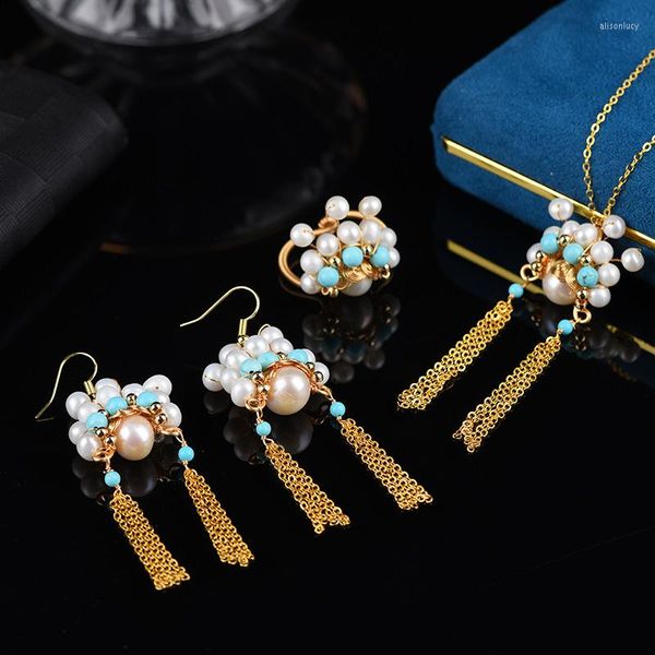 Collier boucles d'oreilles ensemble Chinoiserie fait à la main opéra de Pékin Daomadan maquillage du visage vraies perles d'eau douce cuivre métal bijoux boucle d'oreille