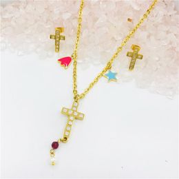 Collier Boucles d'oreilles Set Christian Jesus Cross Colliers Pendants Femmes