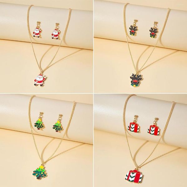 Conjunto de collar y pendientes, collares de Papá Noel con dibujos de alces de Navidad para mujer, joyería clásica para niñas, regalo de fiesta