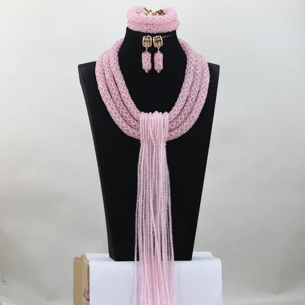 Ensemble collier et boucles d'oreilles en cristal rose pour bébé, cadeau de noël, bijoux faits à la main, mariage africain, perles pour femmes, ANJ282